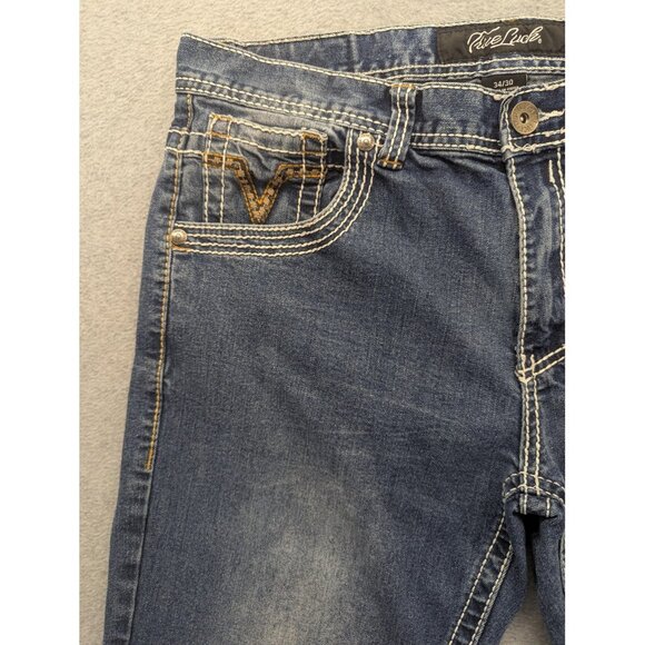 True Luck Jeans Mens 34x30 Blue Straight Leg Denim Contrast Stitch Embroidered - Picture 2 of 15